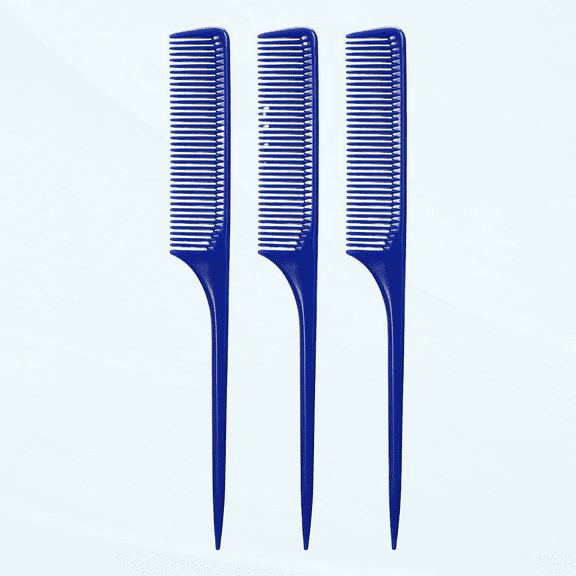 61 XL Rat Tail Combs Wide Tooth Comb Detangling Hair Styling Coarse Hair Foiling Thick Back Parting Combs Hairstylist Combs For Women Made In USA 3 Pc. (Royal Blue)