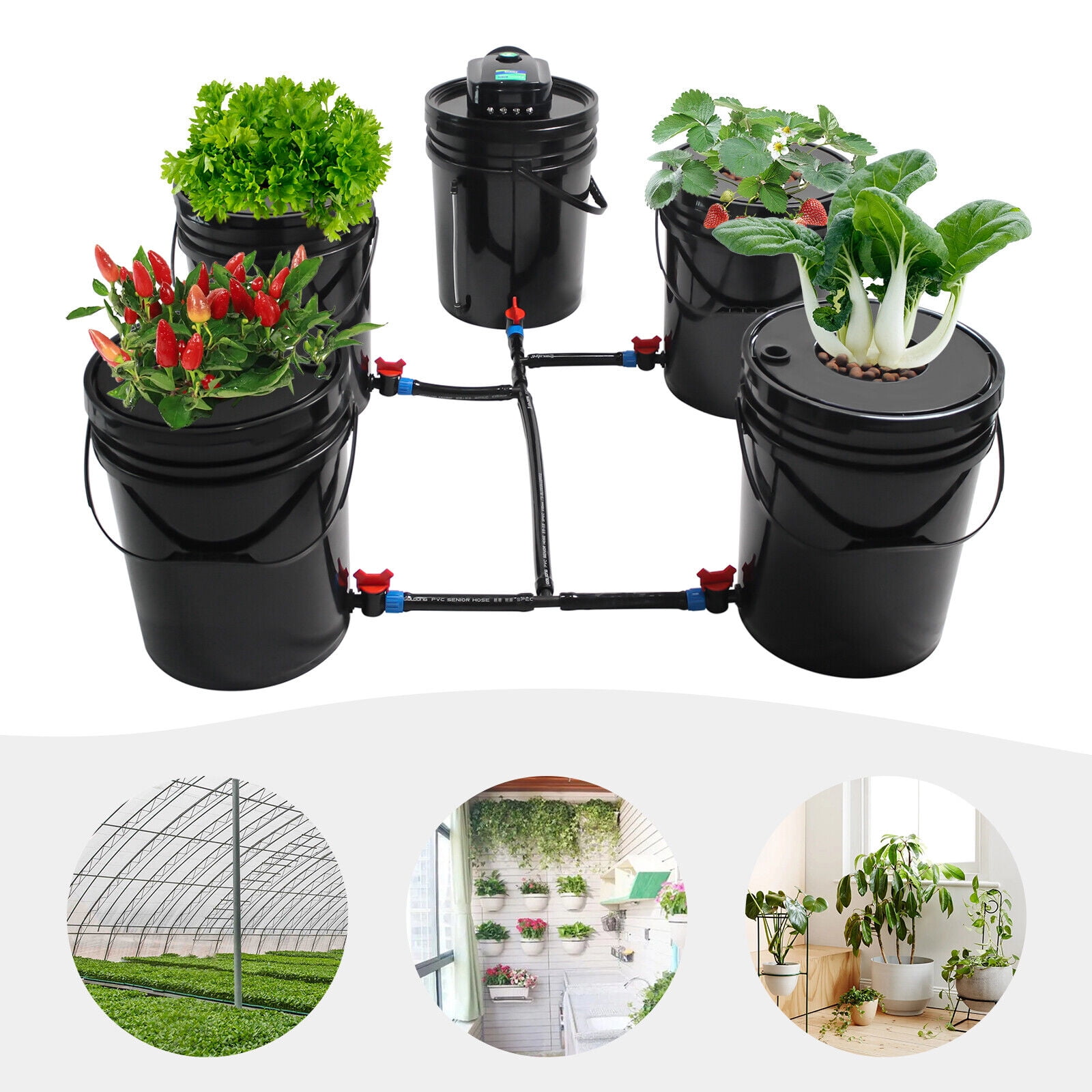 Miumaeov Hydroponics Grow System Kit 5 Bucket DWC Deep Water Culture Grow Kit 5 Gal