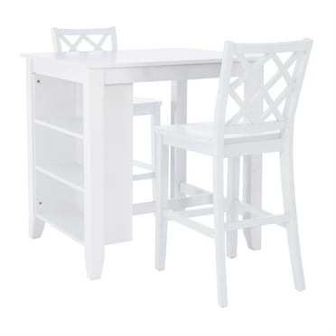 Linon Nico 3 Pce Counter Dining Set Table with Storage/2 Chairs in White Wood