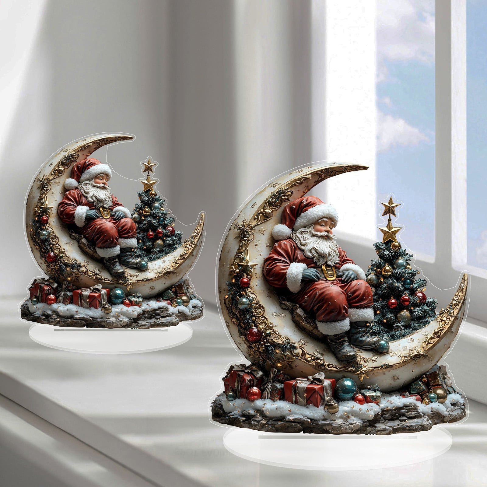 Centre Table Noël Décoration Noël Père Noël En Bois 26 Cm - Figurine Laquée Rouge Et Blanc - Pour Table, Fenêtre Ou étagère Santons Noël Bois Laqué