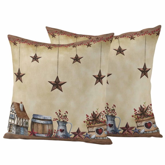 Star Brown Outdoor Waterproof Pillow Covers, Farmhouse American Country Vintage Berry Decorative Square Throw Pillowcase Sofa Cushion Sham for Patio/Couch/Chair, 18"x18" 2 Pack