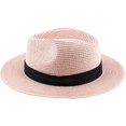 thumbnail image 2 of Sombreros de paja de Panamá para mujer Sombrero de sol de playa de verano Gorra Fedora de ala ancha UPF50+ (Rosa) brillar Electrónica, 2 of 4