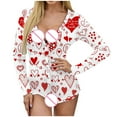 thumbnail image 4 of Samickarr One Piece Nightwear Pajamas Bodysuits for Women Valentine's Day Shorts Butt Flap Pajamas for Women Sexy Deep V Neck Long Sleeve Button-down Front Lingerie Bodycon Rompers Jumpsuit Pajamas, 4 of 7