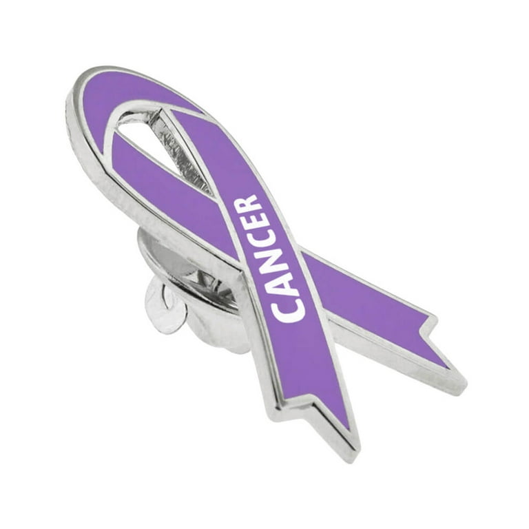 Purple Cancer Ribbon Heart Pin - Pack of 10 - Celebrate Prints Glitter Purple
