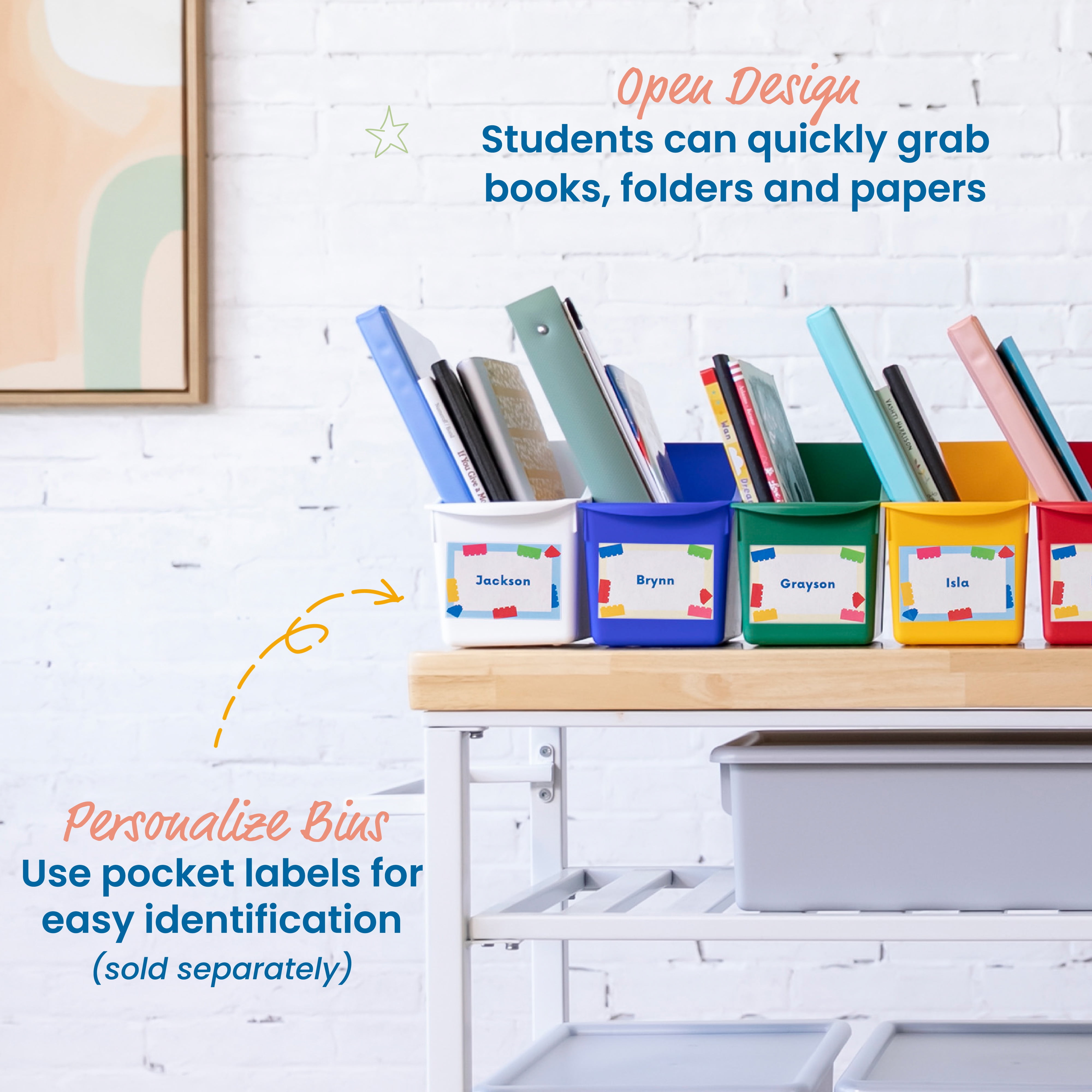 ECR4Kids Linking Plastic Storage Book Bin, Multipurpose Organization, Assorted, 10-Piece