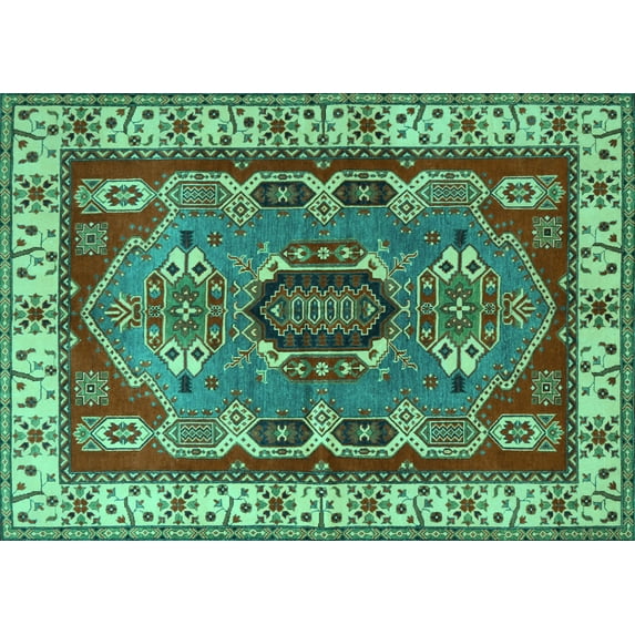 Ahgly Company Indoor Rectangle Geometric Turquoise Blue Traditional Area Rugs, 7' x 9'