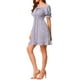 thumbnail image 4 of Vestido de flores con mangas abullonadas, escote en forma de corazón y dobladillo con volantes para mujer Inspire Chic, tamaño XS, color púrpura, 4 of 8