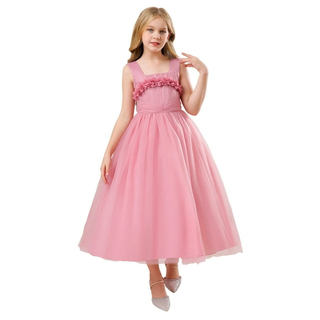 MIASHUI Robe Tutu Élégante Sans Manches pour Filles, Tenue Formelle Fluide à Étages, Grandes Enfants Tout-Petits, Rose, 16-17 Ans