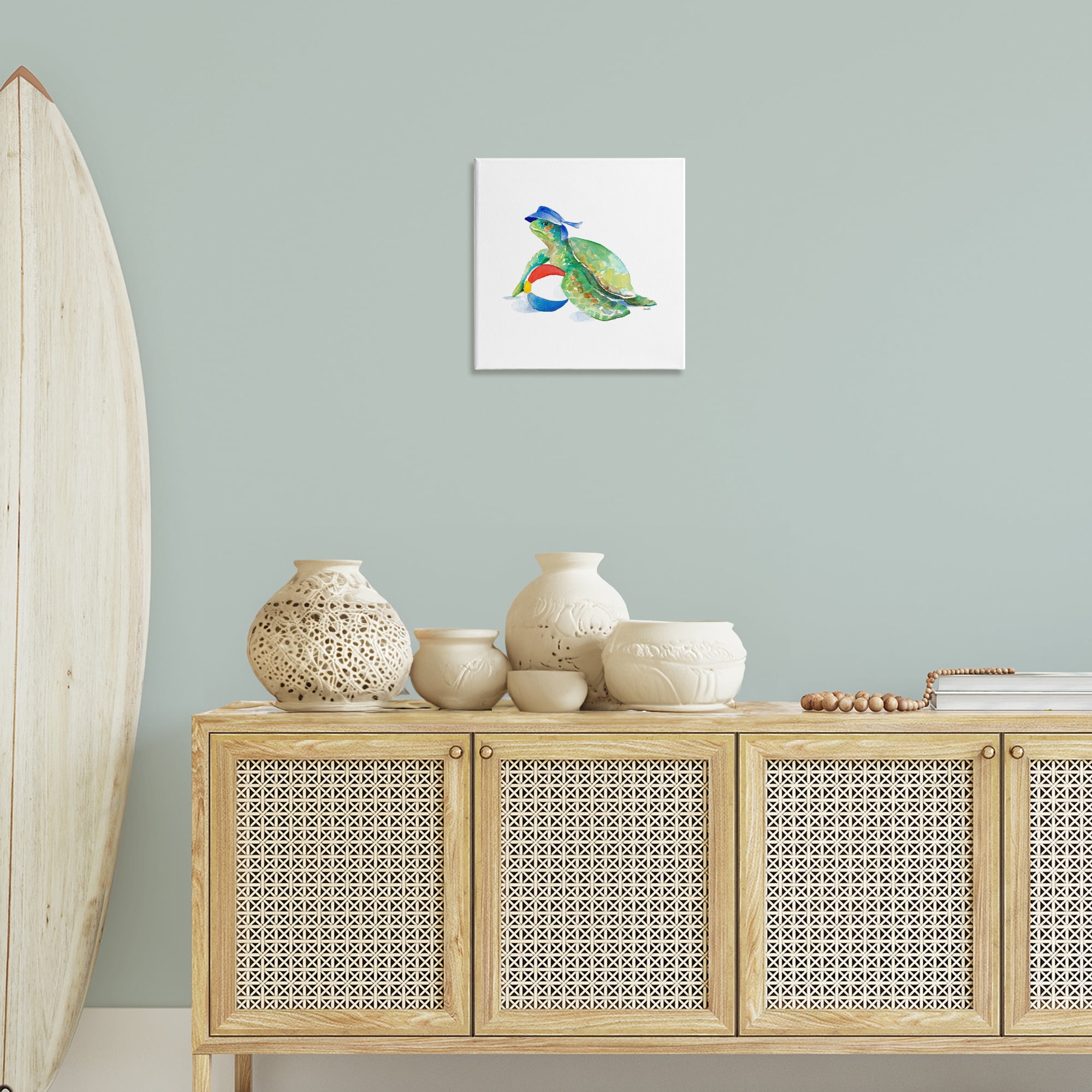 Stupell Industries Turtle & Beach Ball Novelty Painting Gallery Wrapped Canvas Art Print Wall Art, 17 x 17