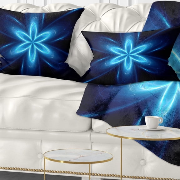 Designart Blue Glowing Space Fractal Flower - Flower Throw Pillow - 12x20