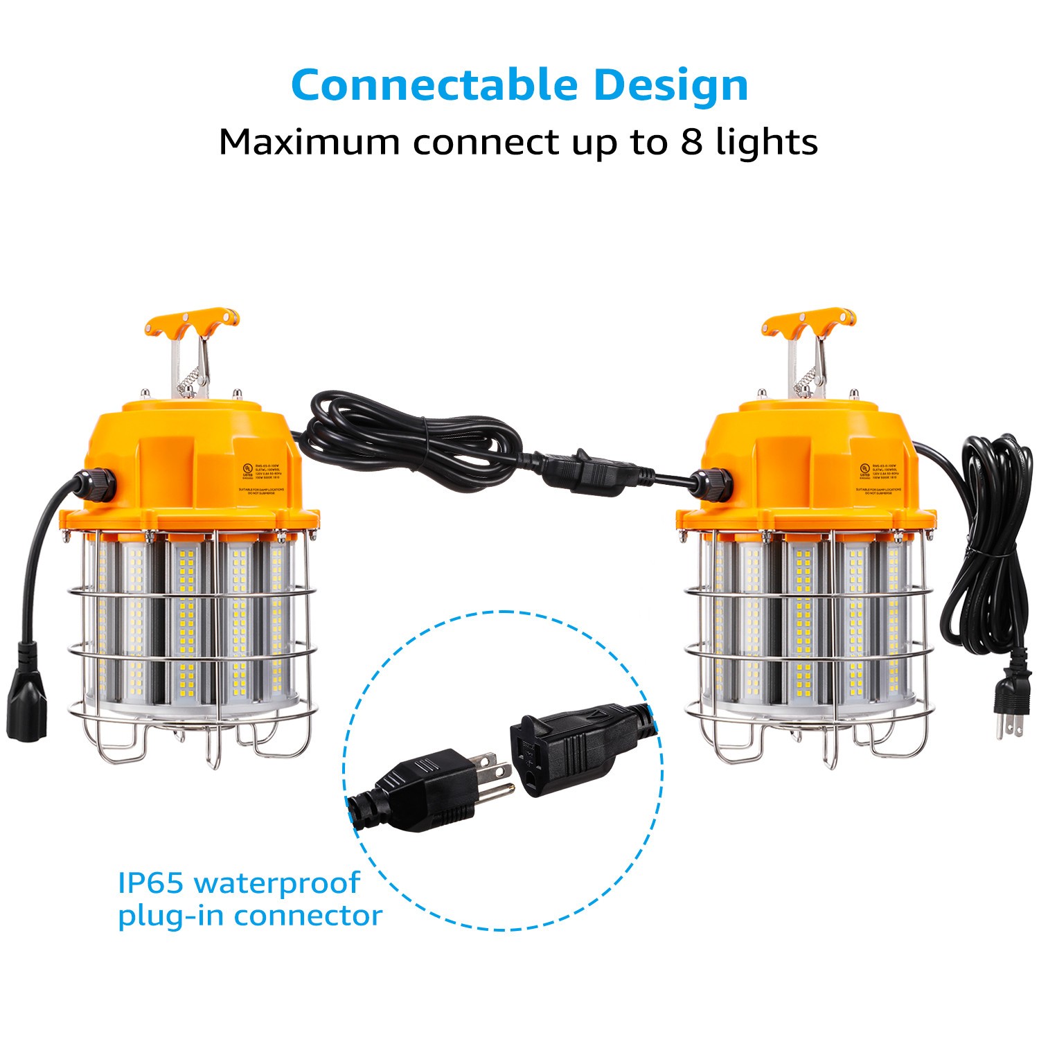 100W Linkable LED Construction Hanging Work Light Temporary Job Site Light Portable