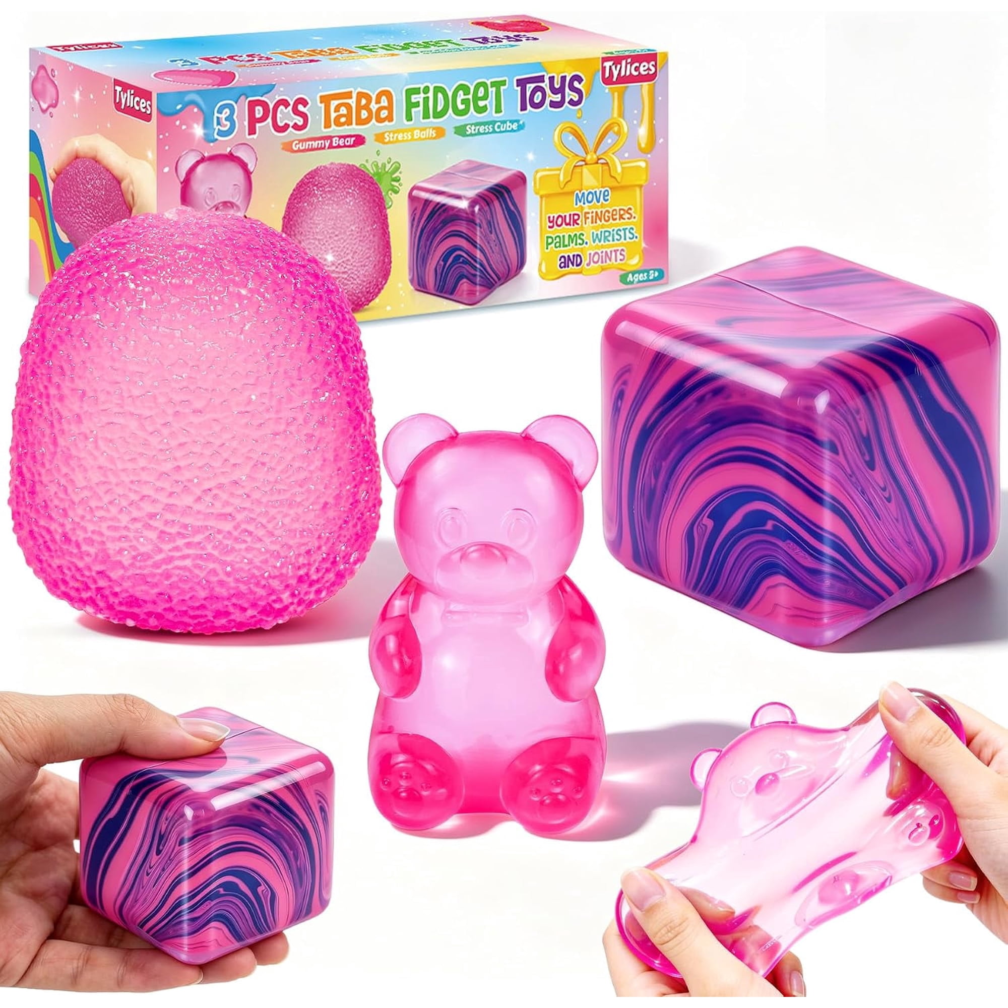 3Pcs Taba Squishies Fidget , Stress Balls for Adults, Squishies Stress Cube, Sensory with Autism, Fidgets for Classroom Prize, Birthday Gifts Party Favors(Random Color)