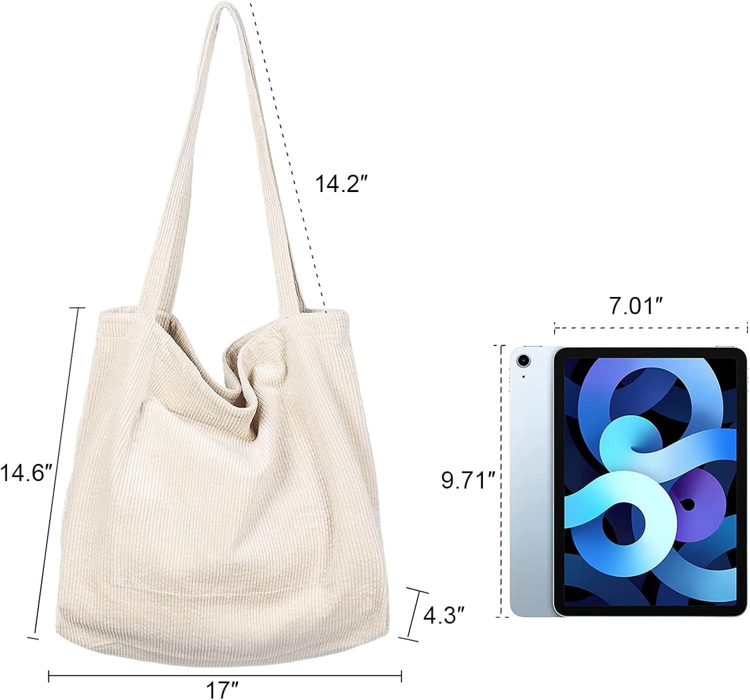 Kwuty Corduroy Tote Bag for Women Girl Canvas Shoulder Handbags Cute Large Purse