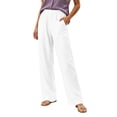 thumbnail image 2 of HomeDM Pants for Women Elastic Waist Cotton Linen Straight Leg Lounge Pants White Athletic Work Trousers with Pockets Size M, 2 of 6