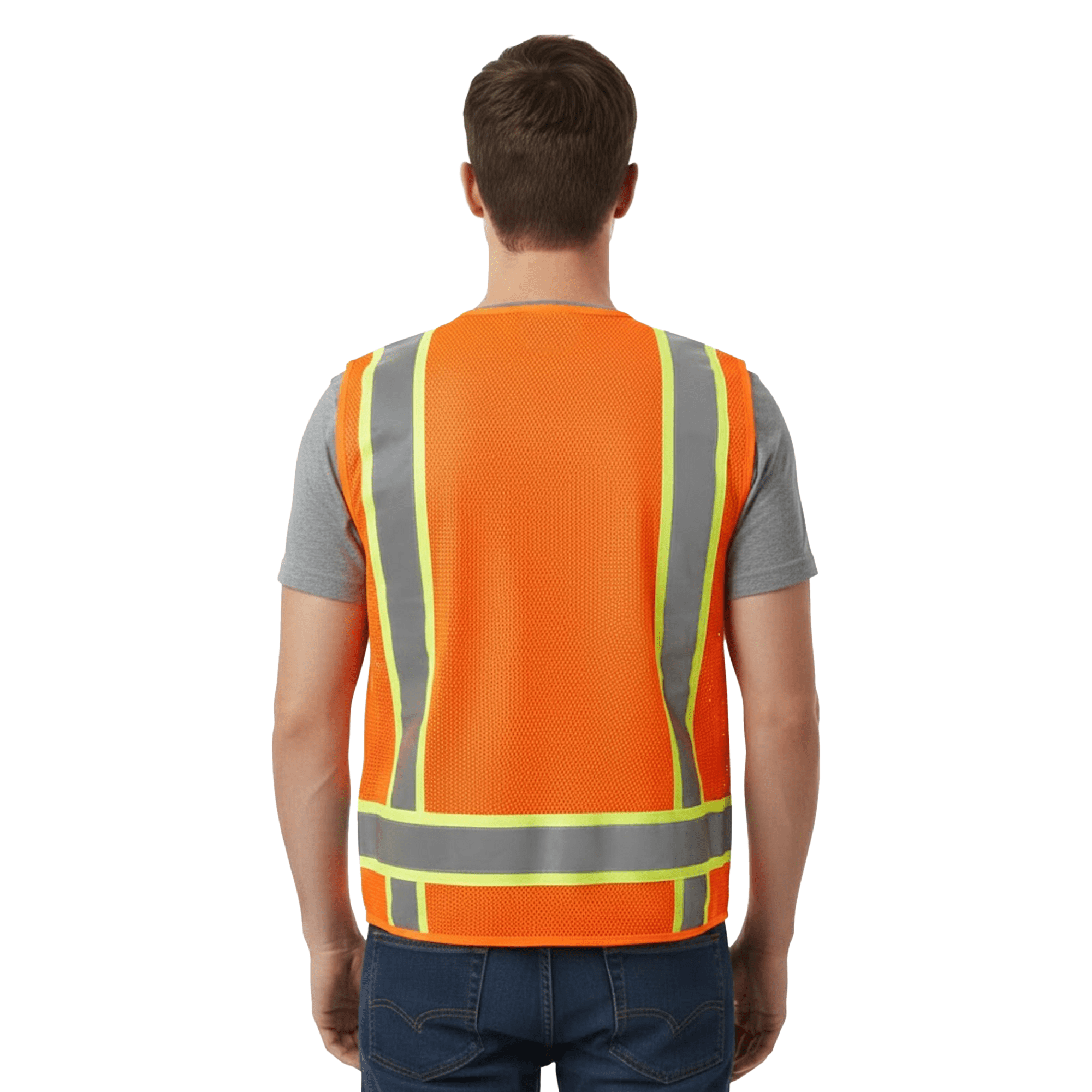 Zfeel Men's Hi-Vis Reflective Safety Multi-Pocket Vest, Safety Neon Orange Zip Front Mesh, 8-Pack, L