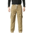 thumbnail image 2 of Ceisia Men Solid Color Fleece Multi Pocket Work Pants Loose Drawstring Gift Elastic Cuff Trousers, 2 of 7