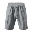 thumbnail image 4 of pstuiky Pantalones cortos casuales para hombre, Pantalones cortos de lino con cintura elástica y botones de color liso para hombre, versátiles y a la moda. Pantalones cortos cargo, 4 of 8