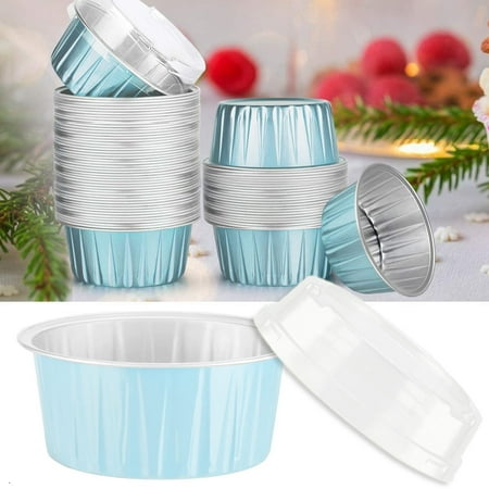 

Aluminum Foil Disposable Cake Baking Cups Pudding Mousse Dessert Cupcake Cake Cups With Lid Pastry Muffin Cake Blue Mold 125ML 1Pcs