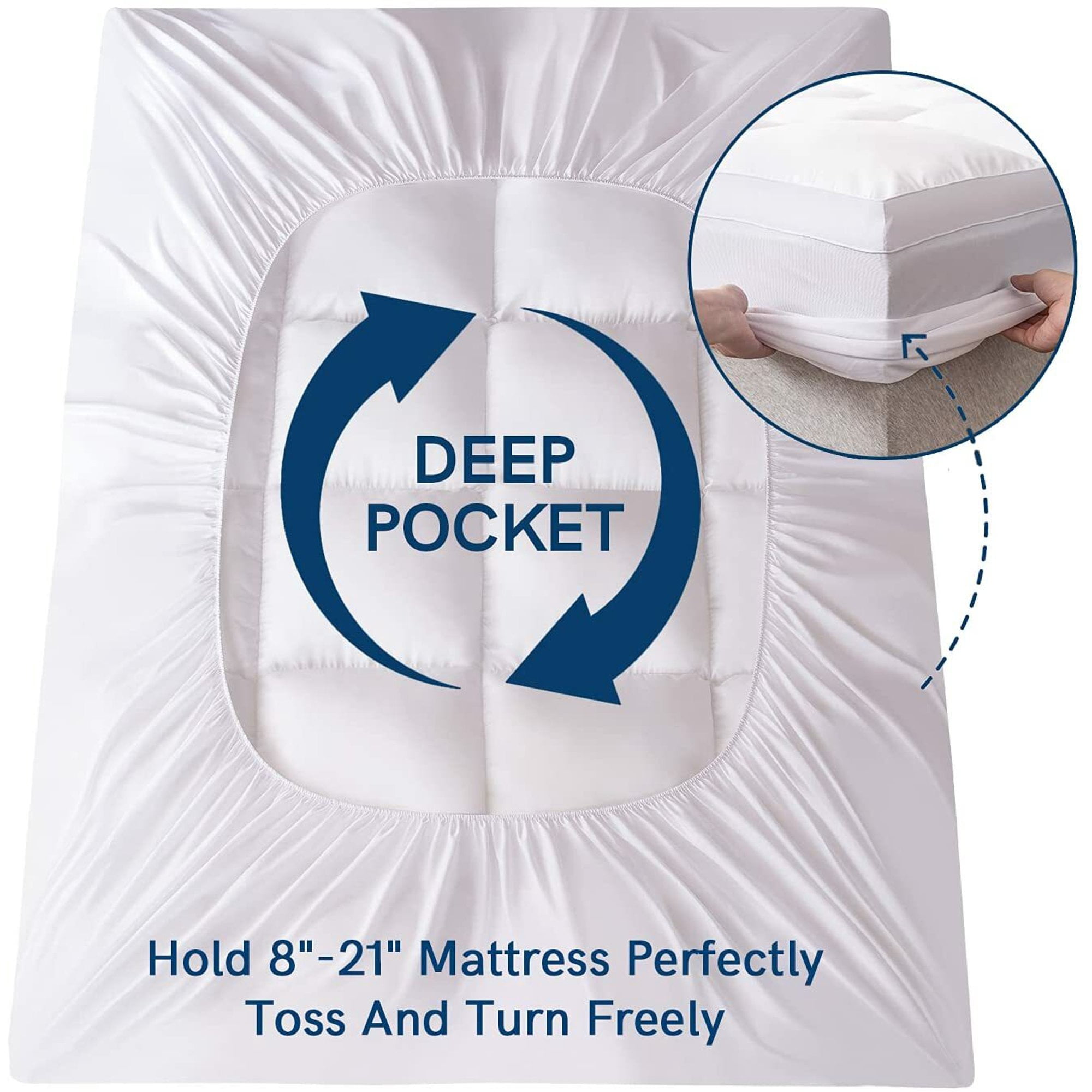 MERITLIFE Twin Extra Thick Mattress Topper, 400TC Cotton Pillow Top Protector with 8-21" Deep Pocket 5D Spiral Fiber Padding for Back Pain, Cooling Plush Mattress Pad Cover, White