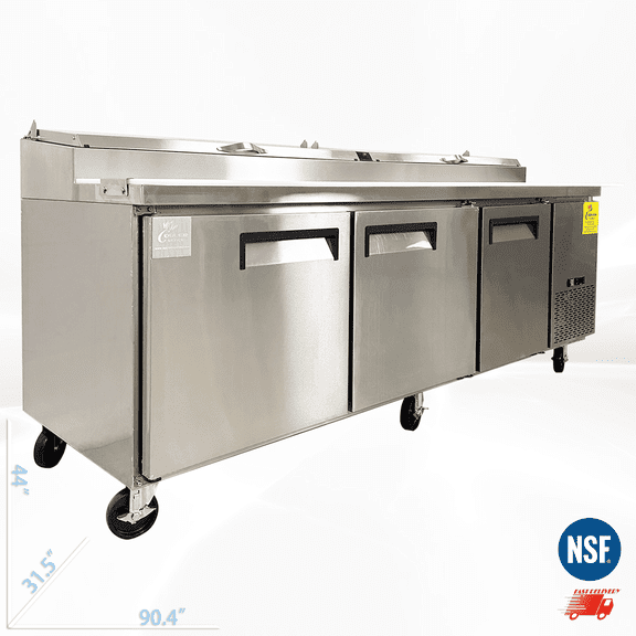 Cooler Depot NSF 91-inch 3-Door Pizza Prep Table Refrigerator, 24.89 cu ft, Stainless Steel, Model CD-91PP