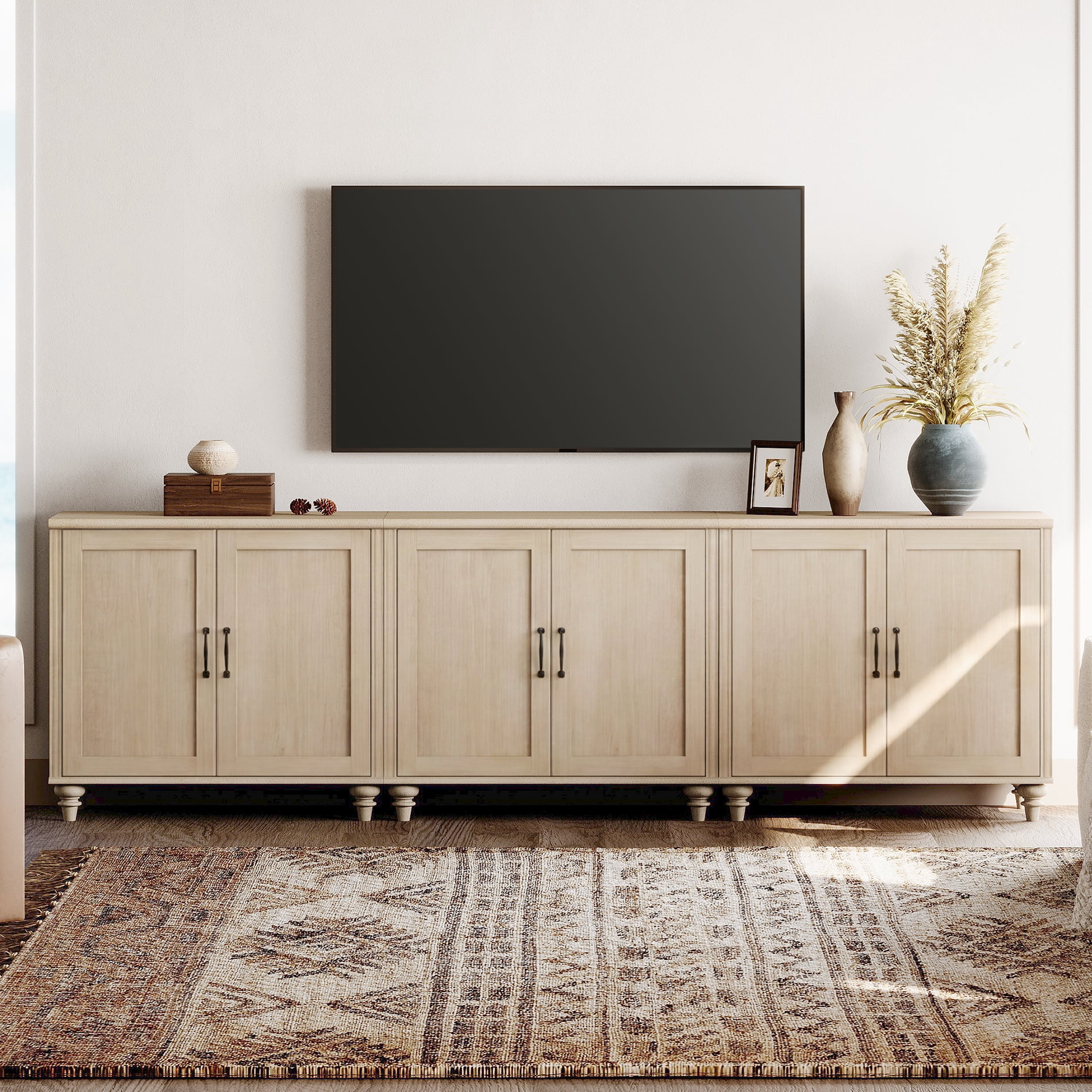 TV Stand For 100 Inch TV Inch TV, 3-In-1 TV Console Table For 75/80/85/90 Inch TV, Entertainment Center With 6 Wood Doors, Beige