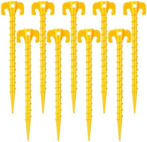 15 Pack Plastic Spiral Tent Stakes - 10 Inch Heavy Duty Screw-in Sand Anchors Pegs - Windproof Plastic Ground Anchor Stakes for Secure Tents, Inflatables, Canopies, Tarps, Garden Structures