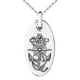 thumbnail image 1 of Stainless Steel Nautical Compass Dial & Anchor Engraved Small Oval Charm Pendant Necklace, 1 of 1