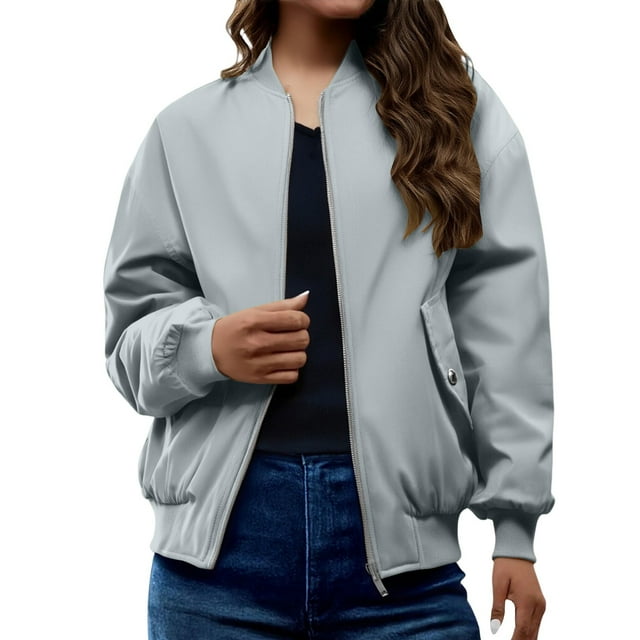 Comdrip Vestes pour Femmes! Veste Plissée à Col Montant avec Poches et Fermeture Éclair, Veste d'Automne pour Femmes, Gris TG