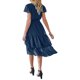 thumbnail image 4 of Mujeres Verano Casual Midi Vestido Suizo Punto V-Cuello Mosca Manga Lazo Plisado Ruffle Vestido Playa Vacaciones Vestido de gasa Nituyy Vestido plisado multicolor, 4 of 5