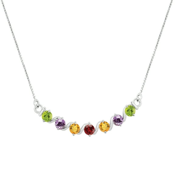 Sterling Silver with Natural Multi Gemstones Seven Stone Necklace