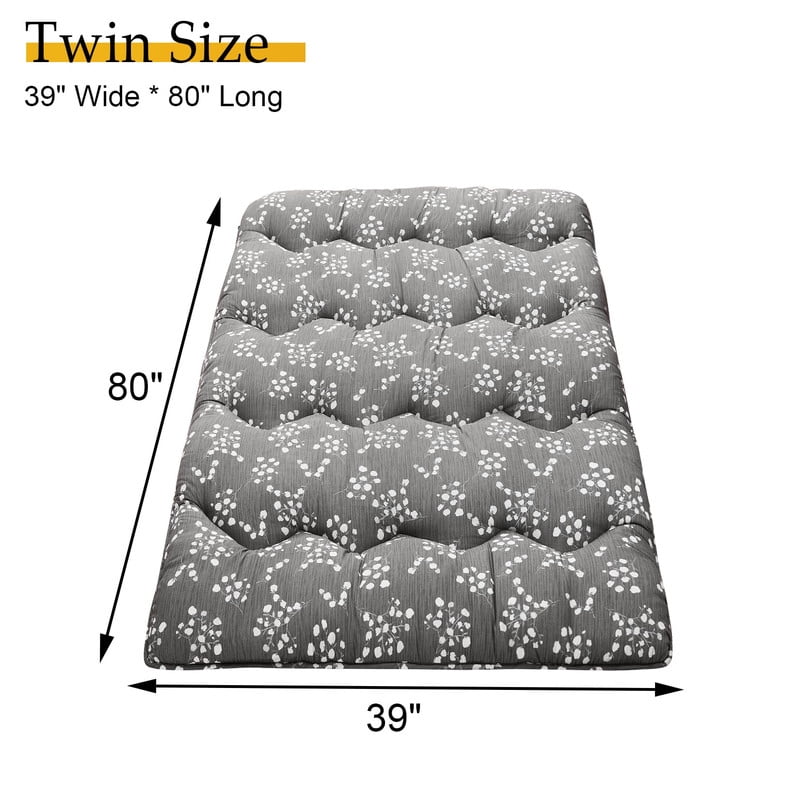 Towallmark Floral Pattern Japanese Futon Mattress for Adults, Twin Size Futon Mattress for Guest Room Kids Room, Sleeping Mattress for Floor Roll Up Camping Mattress