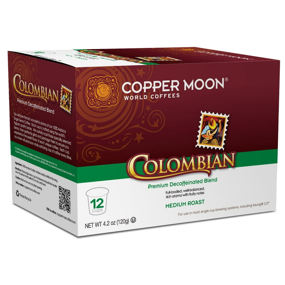 Copper Moon Single Cups for Keurig KCup Brewers, Colombian Decaf, 12