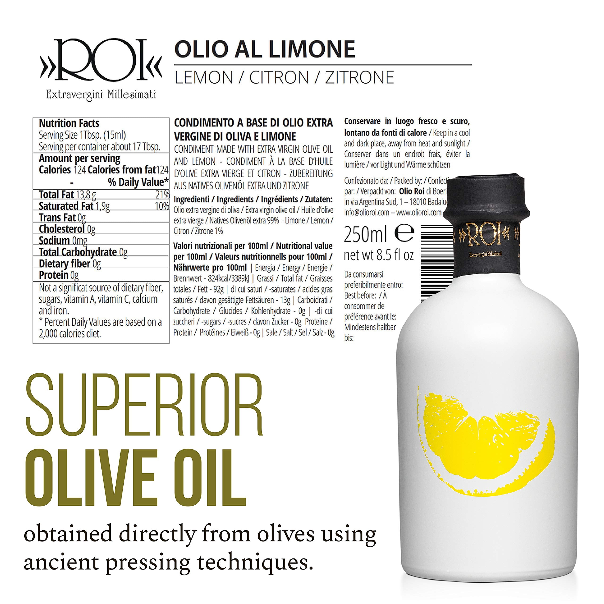 ROI Extra Virgin Olive Oils Flavored with Lemon, Chili, & Rosemary - 100% Naturally Infused Herb Olive Oil - Italian Gourmet Olive Oil, Variety Set of 3, 8.45 fl oz (250ml) Each