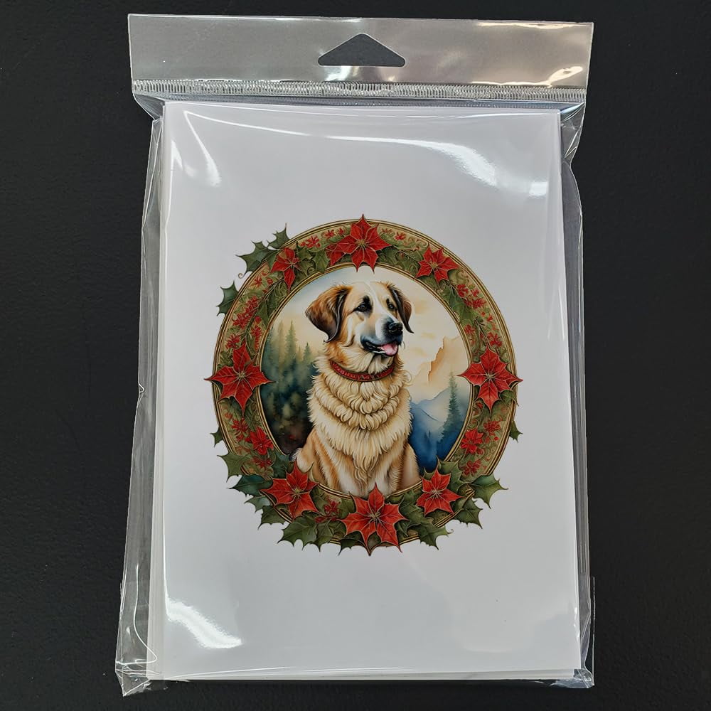 Anatolian Shepherd Dog Christmas Flowers Greeting Cards Pack of 8 7 in x 5 in