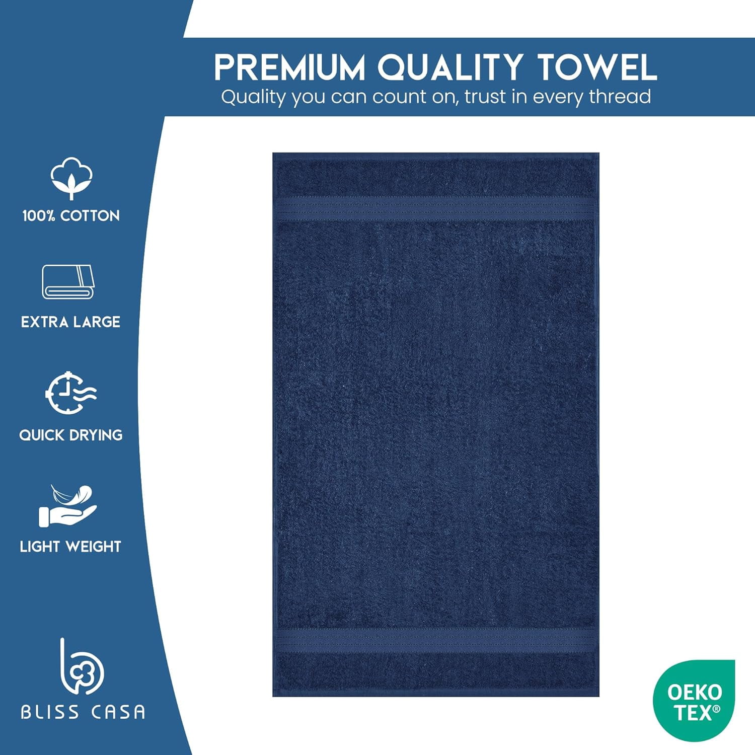 Bliss Casa Bath Towel Set 27 x 54 Inch (4 Pack) - 600 GSM 100% Combed Cotton Quick Drying Highly Absorbent Thick Bathroom Towels - Soft Hotel Quality for Bath and Spa