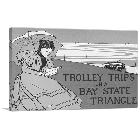 ARTCANVAS Trolley Trips On a Bay State Triangle Canvas Art Print by Charles Woodbury - Size: 40" x 26" (1.50" Deep)