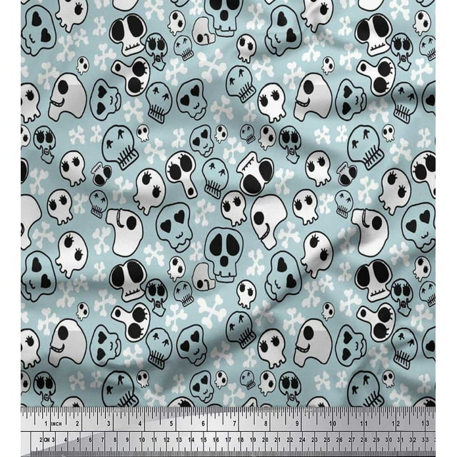 Soimoi Rayon Fabric Crossbone & Skull Halloween Fabric Prints by Yard 42 Inch Wide