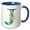Blue/White, variant on 3drose, Elegant Green Monogram Initial J with Eucalyptus Leaves, 11oz Two-tone Black Mug