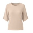 thumbnail image 6 of HongQid Womens Ribbed Knit Top Blouse Round Neck Loose Fit Solid Color 3/4 Sleeve Breathable Tunic Shirts Basic Tops Spring Summer Outfit Clothing Ladies Short Sleeve Tunic Tee, 6 of 6