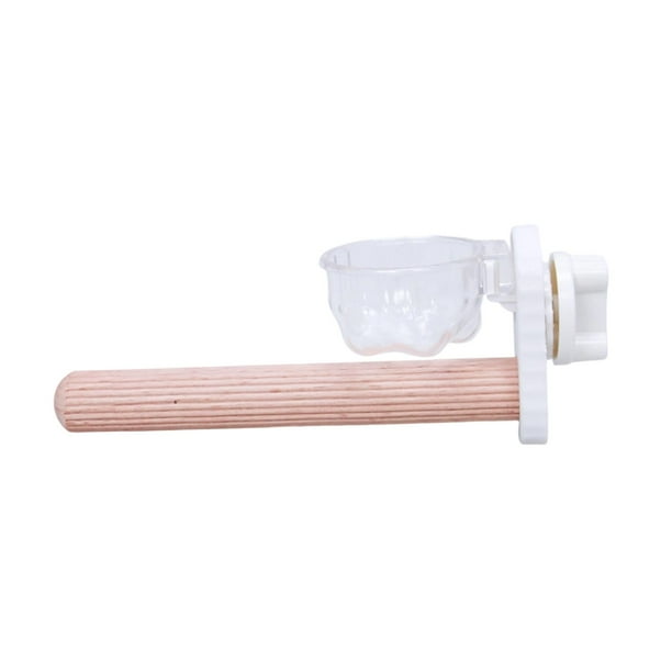 Percha de madera para pájaros con taza de alimentación, accesorio para jaula, decoración fácil Blanco