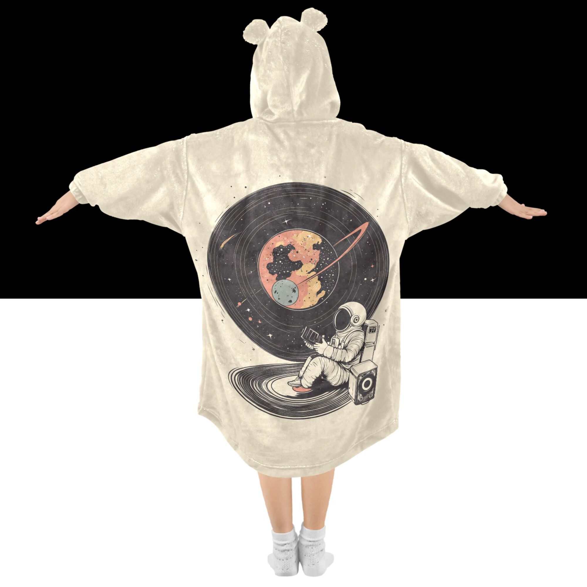 FORMRS Wearable Blanket Hoodie with Sleeves for Kids Cozy Flannel Sweatshirt, Space Record