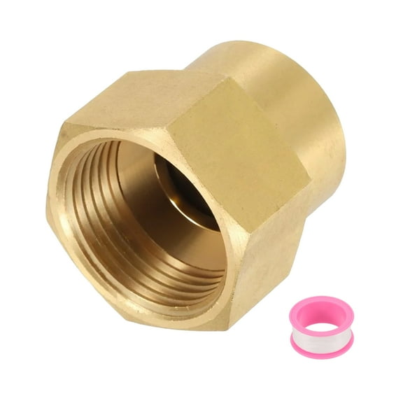 Uxcell Brass Pipe Fitting, 3/4"G Female x 1/2"NPT Male Hex Nipple Pipe Fitting Adapter 3/4"to 1/2"Female, Gold