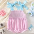 thumbnail image 4 of TOWED22 Newborn Baby Girl Romper Sleeveless Square Neck Plaid Print Strawberry Embroidery Jumpsuit Infant Summer Outfits Pink,12-18 M, 4 of 8