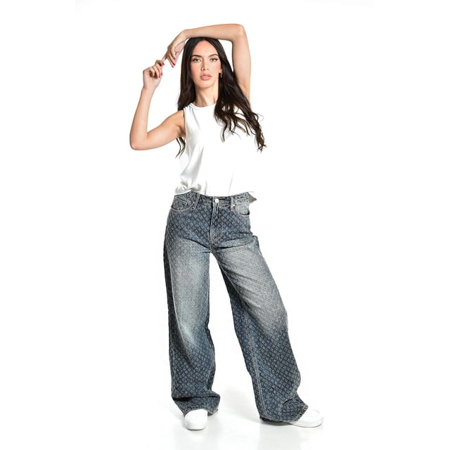 Jeans Wide Leg Con Textura Juvenil Roman Fashion 6716 Mezclilla Medio Azul Talla 9