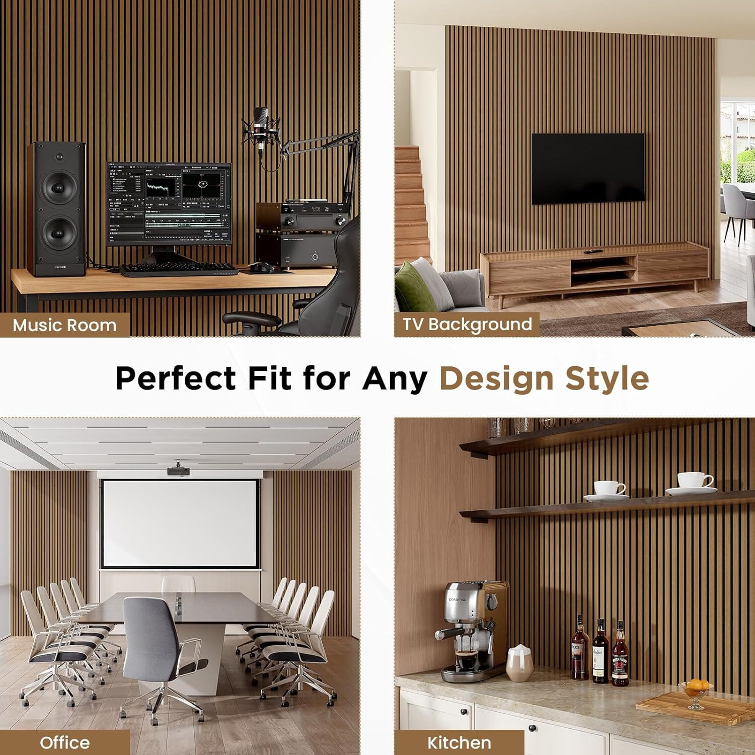 Easy4Home 6Pcs Wood Soundproof Wall Panels 94" x 7.9" Wood Slat Acoustic Panels,Classic Oak