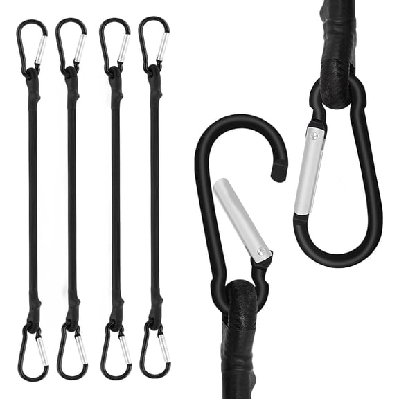 4 Pcs Bungee Cords with Carabiner Clips, 30cm Bungee Cords with Hooks, Durable & Stretchable Elastic Straps with Hooks, for Securing Luggage, Camping Gear, Bike Racks, Car Roof, Mountaineering