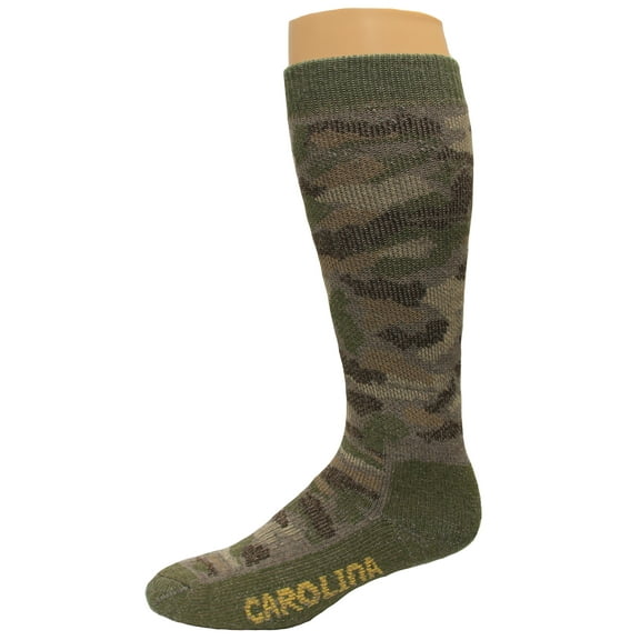 Carolina Ultimate Outdoor Obesssion Merino Wool Crew Socks 1 Pair, Grey/Green Camo, Men's 4-9