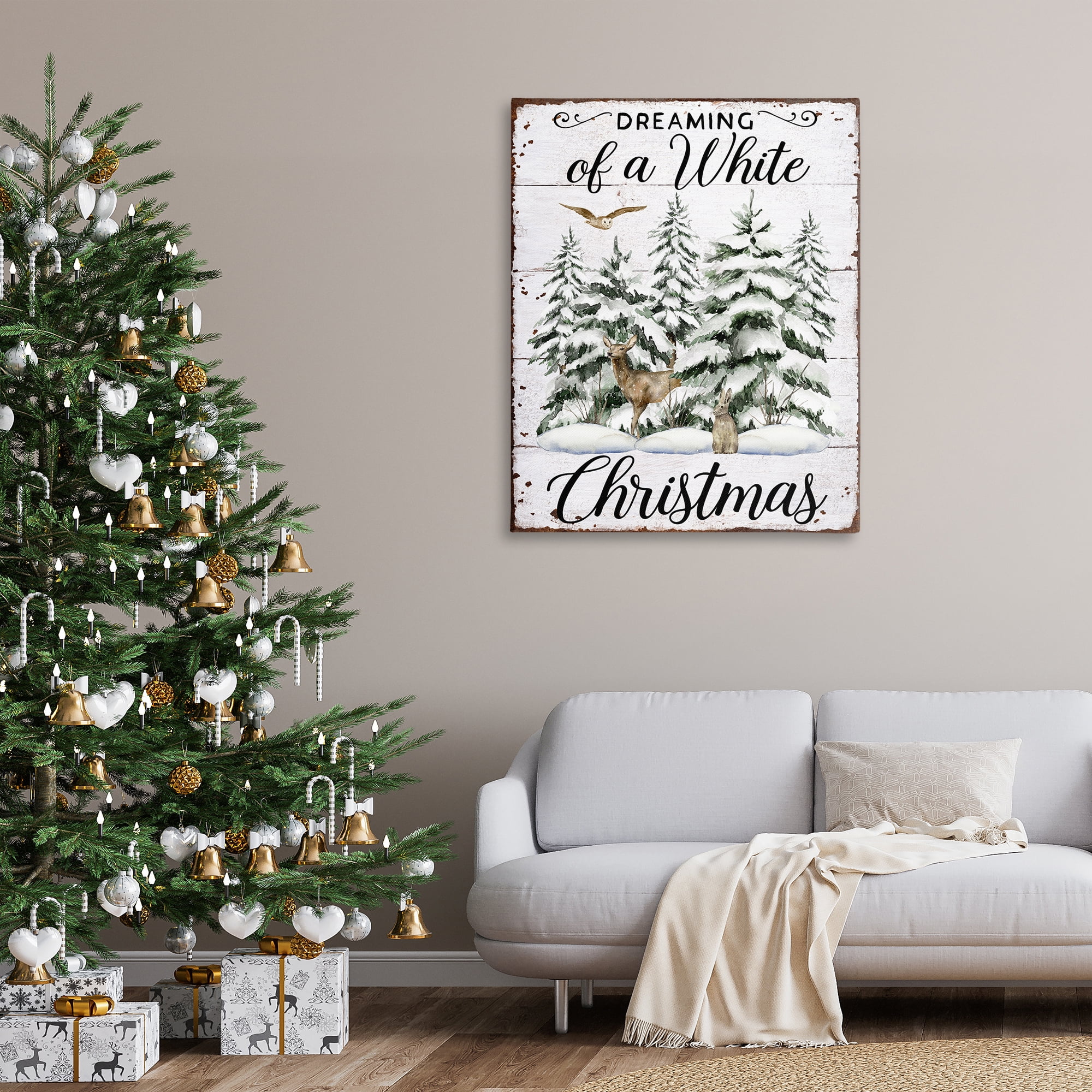 Stupell Industries White Christmas Forest Holiday Painting Gallery Wrapped Canvas Art Prints Wall Art, 36 x 48