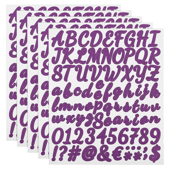 Uxcell 5 Sheet 420 Pcs Self Adhesive Vinyl Letter Number Stickers Kit (Purple, 1 Inch)