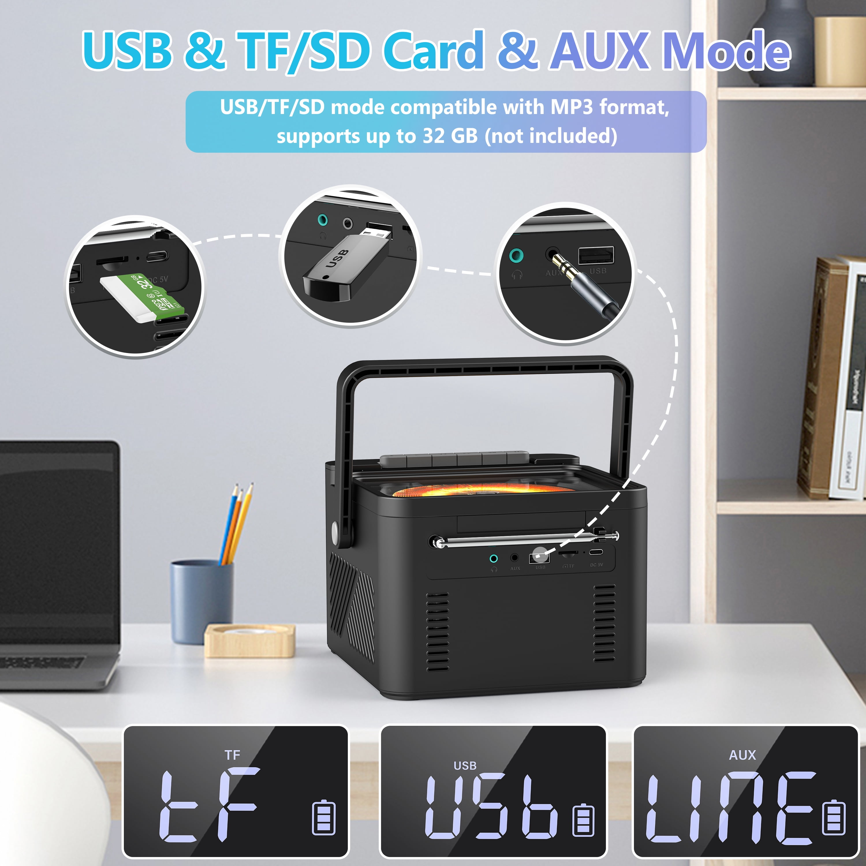Greadio Bluetooth CD Cassette Boombox Player, Portable Rechargeable CD Player with Type-C Charging Cord & Remote, Black
